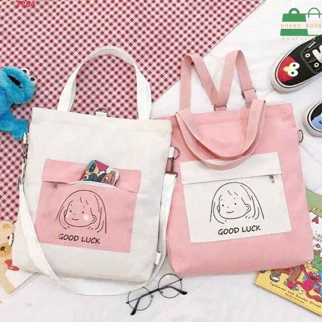 Túi vải canvas đeo chéo có khoá kéo bảo quản đồ dùng tốt hơn