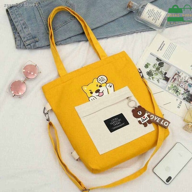 Túi vải canvas dáng đứng thiết kế dễ thương, màu sắc tươi sáng