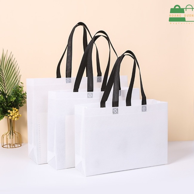 Túi tote vải không dệt màu trắng thiết kế kích cỡ khác nhau