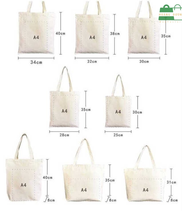 Kích thước túi tote có thể tuỳ chỉnh theo nhu cầu sử dụng