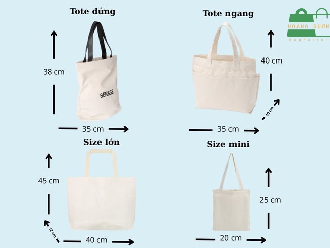 kích thước túi tote