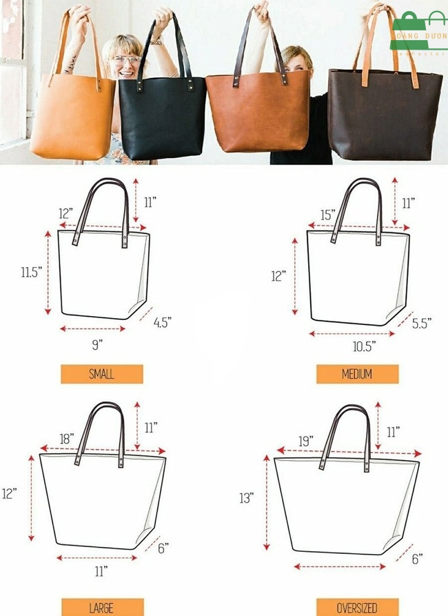 Kích thước túi tote được quyết định bởi nhiều yếu tố